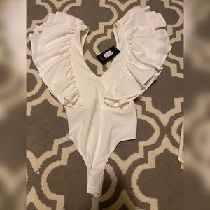 Deep v white bodysuit